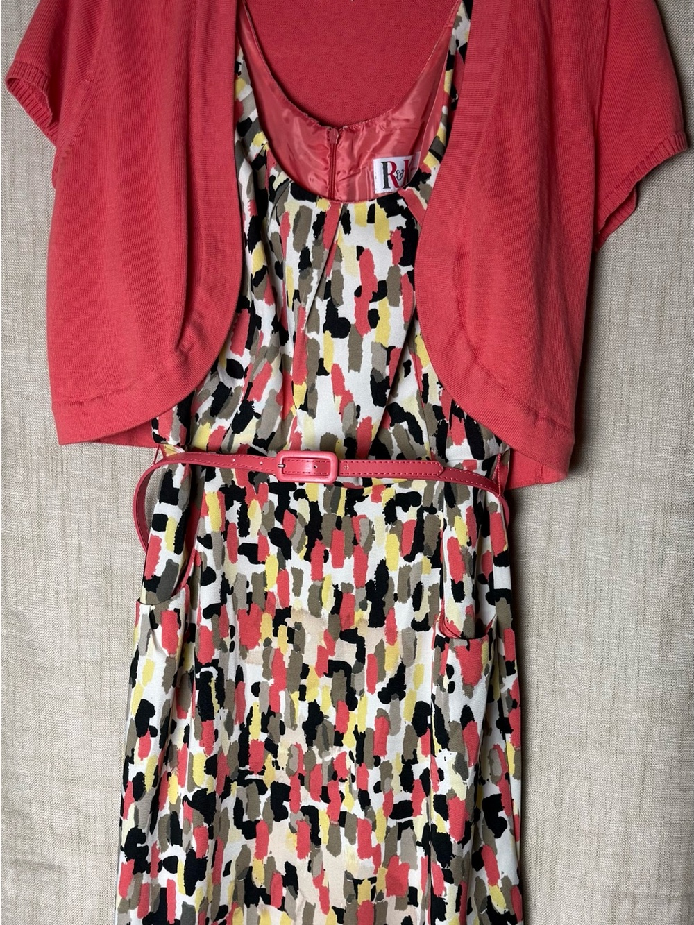 R&K Dress Matching Belt & Bolero Cardigan Size 12 Tangerine Multicolor Dress 😍